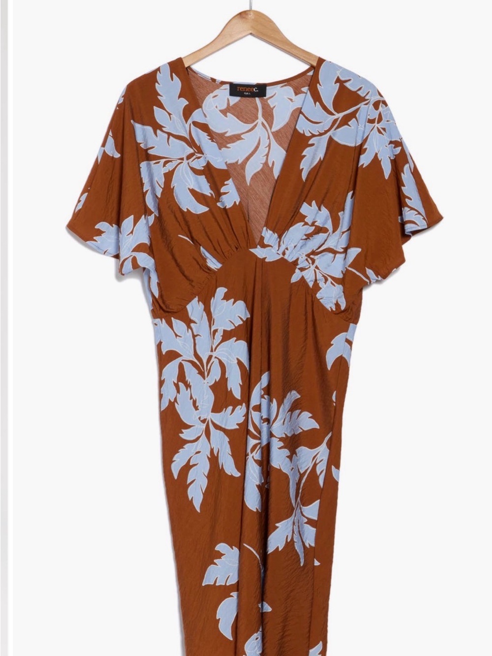Renee C. Brown & Light Blue Floral Empire Waist Dress Size L
